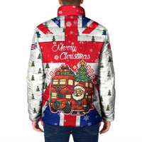 England Christmas Padded Jacket with Red White Blue Santa Bus Tree and Three Lions Design - Wonder Print Shop