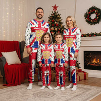 England Christmas Pajama Set with Red White Blue Santa Bus Tree and Three Lions Design - Wonder Print Shop