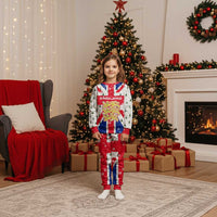 England Christmas Pajama Set with Red White Blue Santa Bus Tree and Three Lions Design - Wonder Print Shop