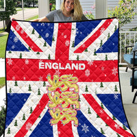 England Christmas Quilt with Red White Blue Santa Bus Tree and Three Lions Design - Wonder Print Shop