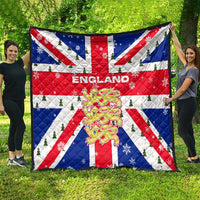 England Christmas Quilt with Red White Blue Santa Bus Tree and Three Lions Design - Wonder Print Shop
