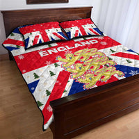 England Christmas Quilt Bed Set with Red White Blue Santa Bus Tree and Three Lions Design - Wonder Print Shop