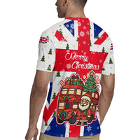 England Christmas Rugby Jersey with Red White Blue Santa Bus Tree and Three Lions Design - Wonder Print Shop