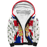 England Christmas Sherpa Hoodie with Red White Blue Santa Bus Tree and Three Lions Design - Wonder Print Shop