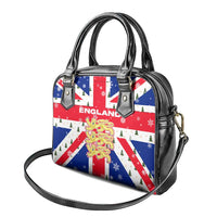 England Christmas Shoulder Handbag with Red White Blue Santa Bus Tree and Three Lions Design - Wonder Print Shop