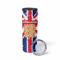 England Christmas Skinny Tumbler with Red White Blue Santa Bus Tree and Three Lions Design - Wonder Print Shop