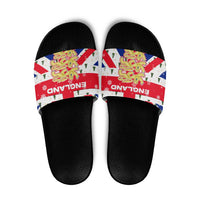 England Christmas Slide Sandals with Red White Blue Santa Bus Tree and Three Lions Design - Wonder Print Shop