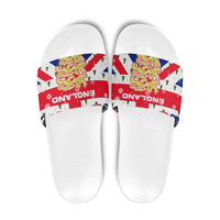 England Christmas Slide Sandals with Red White Blue Santa Bus Tree and Three Lions Design - Wonder Print Shop