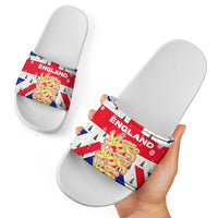 England Christmas Slide Sandals with Red White Blue Santa Bus Tree and Three Lions Design - Wonder Print Shop