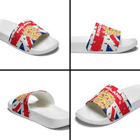 England Christmas Slide Sandals with Red White Blue Santa Bus Tree and Three Lions Design - Wonder Print Shop