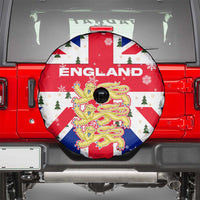 England Christmas Spare Tire Cover with Red White Blue Santa Bus Tree and Three Lions Design - Wonder Print Shop