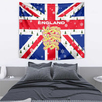 England Christmas Tapestry with Red White Blue Santa Bus Tree and Three Lions Design - Wonder Print Shop