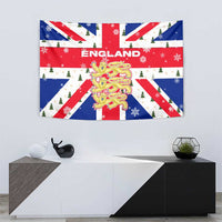England Christmas Tapestry with Red White Blue Santa Bus Tree and Three Lions Design - Wonder Print Shop