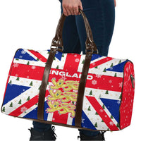 England Christmas Travel Bag with Red White Blue Santa Bus Tree and Three Lions Design - Wonder Print Shop