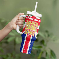 England Christmas Tumbler With Handle with Red White Blue Santa Bus Tree and Three Lions Design - Wonder Print Shop