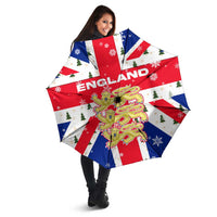 England Christmas Umbrella with Red White Blue Santa Bus Tree and Three Lions Design - Wonder Print Shop