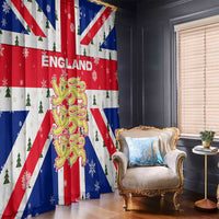 England Christmas Window Curtain with Red White Blue Santa Bus Tree and Three Lions Design - Wonder Print Shop