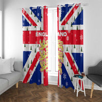 England Christmas Window Curtain with Red White Blue Santa Bus Tree and Three Lions Design - Wonder Print Shop