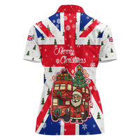 England Christmas Women Polo Shirt with Red White Blue Santa Bus Tree and Three Lions Design - Wonder Print Shop
