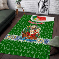 Portugal Christmas Area Rug with Green Red Santa Ship Tree and Coat of Arms - Wonder Print Shop