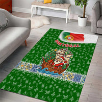 Portugal Christmas Area Rug with Green Red Santa Ship Tree and Coat of Arms - Wonder Print Shop
