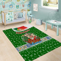 Portugal Christmas Area Rug with Green Red Santa Ship Tree and Coat of Arms - Wonder Print Shop