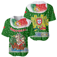 Portugal Christmas Baseball Jersey with Green Red Santa Ship Tree and Coat of Arms - Wonder Print Shop