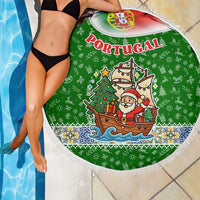 Portugal Christmas Beach Blanket with Green Red Santa Ship Tree and Coat of Arms - Wonder Print Shop