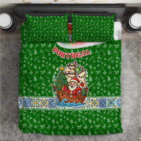 Portugal Christmas Bedding Set with Green Red Santa Ship Tree and Coat of Arms - Wonder Print Shop