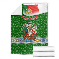Portugal Christmas Blanket with Green Red Santa Ship Tree and Coat of Arms - Wonder Print Shop