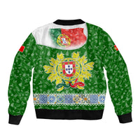 Portugal Christmas Bomber Jacket with Green Red Santa Ship Tree and Coat of Arms - Wonder Print Shop