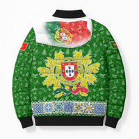 Portugal Christmas Bomber Puffer Jacket with Green Red Santa Ship Tree and Coat of Arms - Wonder Print Shop