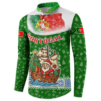 Portugal Christmas Button Sweatshirt with Green Red Santa Ship Tree and Coat of Arms - Wonder Print Shop