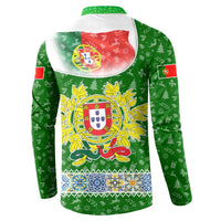 Portugal Christmas Button Sweatshirt with Green Red Santa Ship Tree and Coat of Arms - Wonder Print Shop
