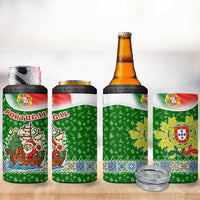 Portugal Christmas 4 in 1 Can Cooler Tumbler with Green Red Santa Ship Tree and Coat of Arms - Wonder Print Shop