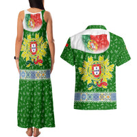 Portugal Christmas Couples Matching Tank Maxi Dress and Hawaiian Shirt with Green Red Santa Ship Tree and Coat of Arms - Wonder Print Shop