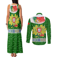 Portugal Christmas Couples Matching Tank Maxi Dress and Long Sleeve Button Shirt with Green Red Santa Ship Tree and Coat of Arms - Wonder Print Shop