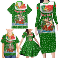 Portugal Christmas Family Matching Long Sleeve Bodycon Dress and Hawaiian Shirt with Green Red Santa Ship Tree and Coat of Arms - Wonder Print Shop