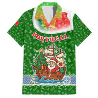 Portugal Christmas Family Matching Long Sleeve Bodycon Dress and Hawaiian Shirt with Green Red Santa Ship Tree and Coat of Arms - Wonder Print Shop