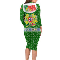 Portugal Christmas Family Matching Long Sleeve Bodycon Dress and Hawaiian Shirt with Green Red Santa Ship Tree and Coat of Arms - Wonder Print Shop