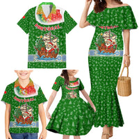 Portugal Christmas Family Matching Mermaid Dress and Hawaiian Shirt with Green Red Santa Ship Tree and Coat of Arms - Wonder Print Shop