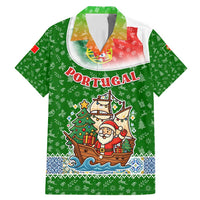 Portugal Christmas Family Matching Mermaid Dress and Hawaiian Shirt with Green Red Santa Ship Tree and Coat of Arms - Wonder Print Shop