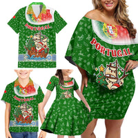 Portugal Christmas Family Matching Off Shoulder Short Dress and Hawaiian Shirt with Green Red Santa Ship Tree and Coat of Arms - Wonder Print Shop