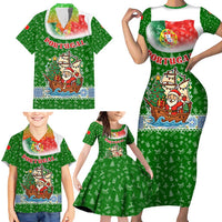 Portugal Christmas Family Matching Short Sleeve Bodycon Dress and Hawaiian Shirt with Green Red Santa Ship Tree and Coat of Arms - Wonder Print Shop