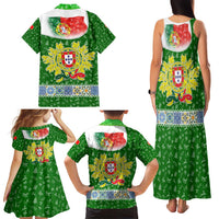 Portugal Christmas Family Matching Tank Maxi Dress and Hawaiian Shirt with Green Red Santa Ship Tree and Coat of Arms - Wonder Print Shop