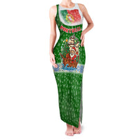 Portugal Christmas Family Matching Tank Maxi Dress and Hawaiian Shirt with Green Red Santa Ship Tree and Coat of Arms - Wonder Print Shop