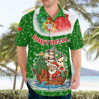 Portugal Christmas Hawaiian Shirt with Green Red Santa Ship Tree and Coat of Arms - Wonder Print Shop