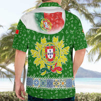 Portugal Christmas Hawaiian Shirt with Green Red Santa Ship Tree and Coat of Arms - Wonder Print Shop