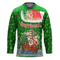 Portugal Christmas Hockey Jersey with Green Red Santa Ship Tree and Coat of Arms - Wonder Print Shop