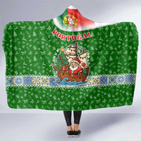 Portugal Christmas Hooded Blanket with Green Red Santa Ship Tree and Coat of Arms - Wonder Print Shop